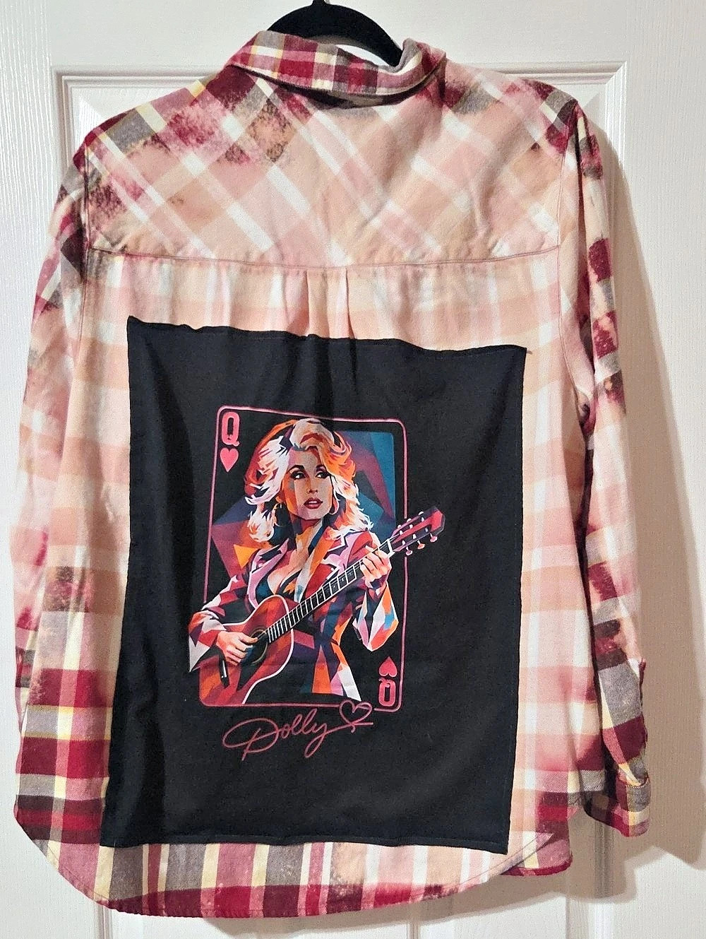 DIP Dolly Parton graphic button-down Flannel Shirt Hand Bleached